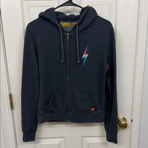 Aviator Nation Charcoal Rainbow Lightning Bolt Full-Zip Hoodie: XS
